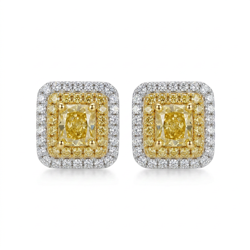 18K白金 0.86ct 彩鑽耳環