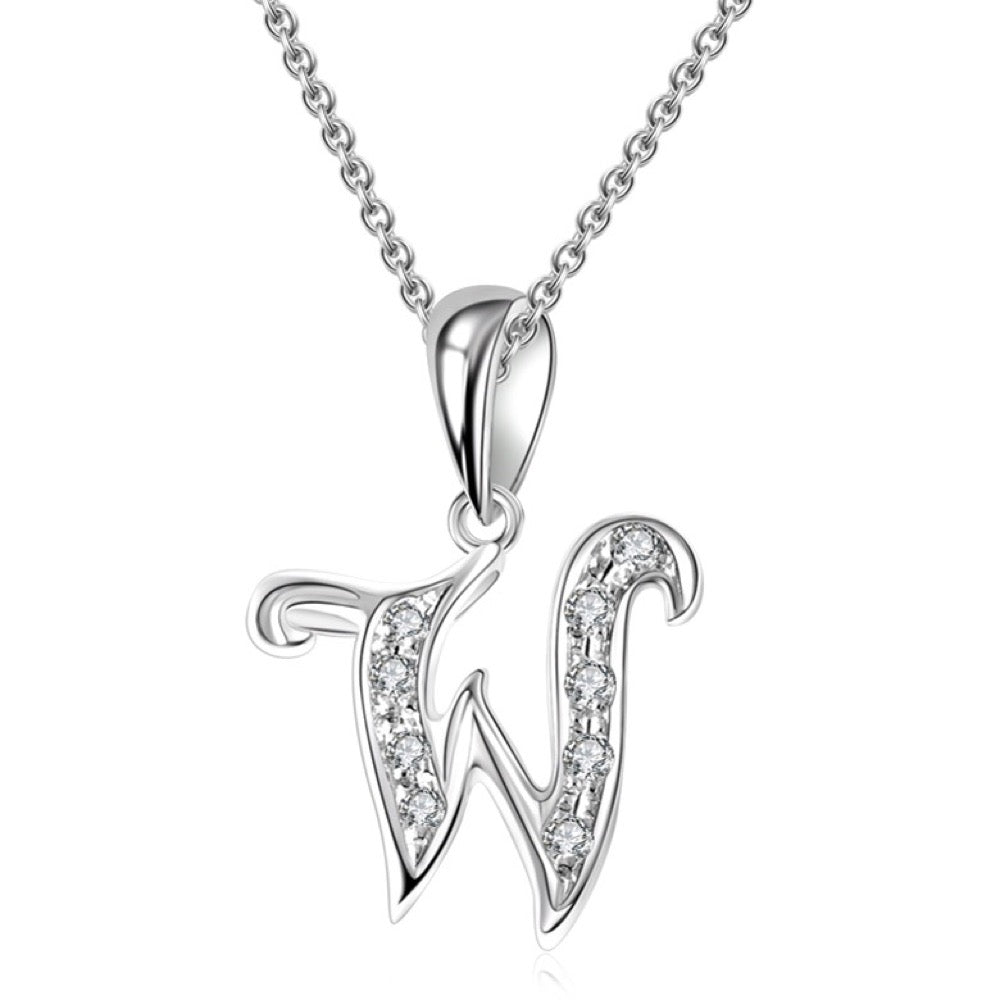 18K White Gold Letter Pendant W