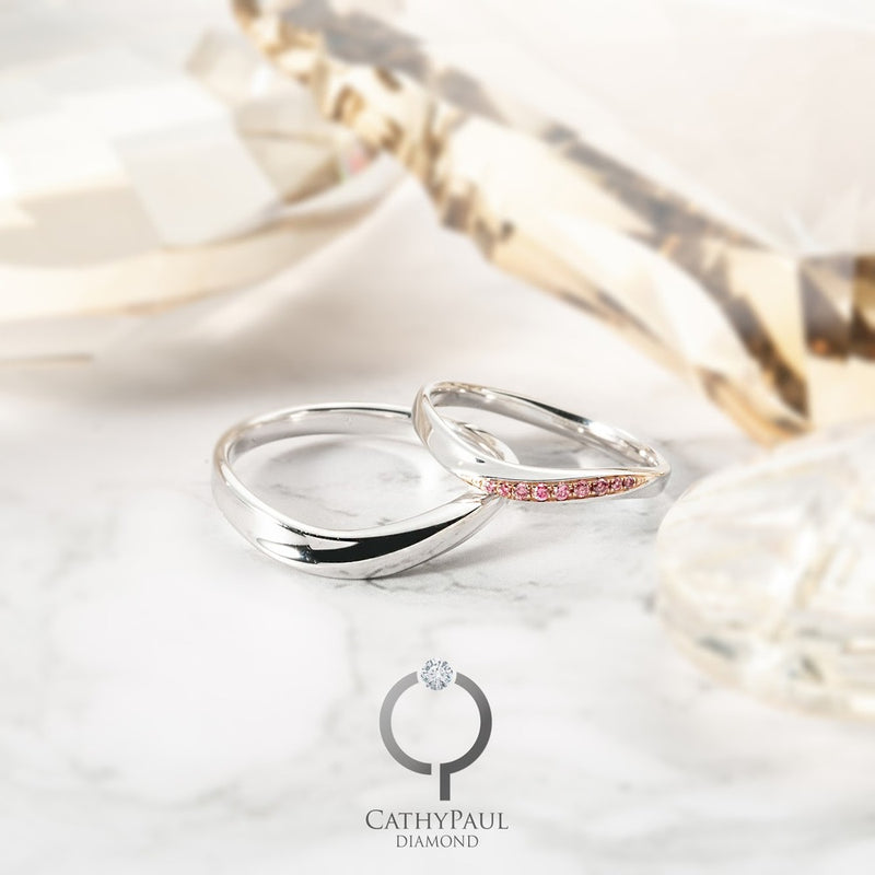 18K Pink Diamond Wedding Band Pair 81593