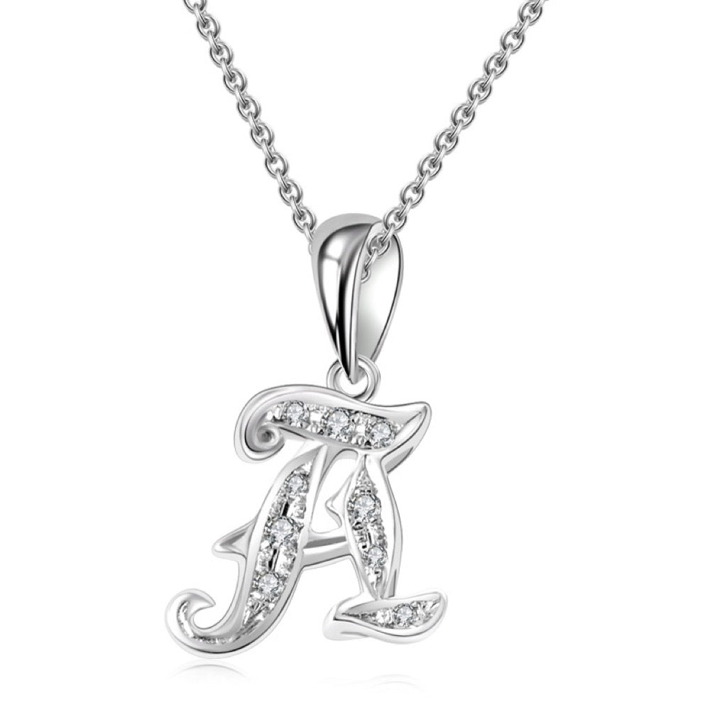 18K White Gold Letter Pendant A