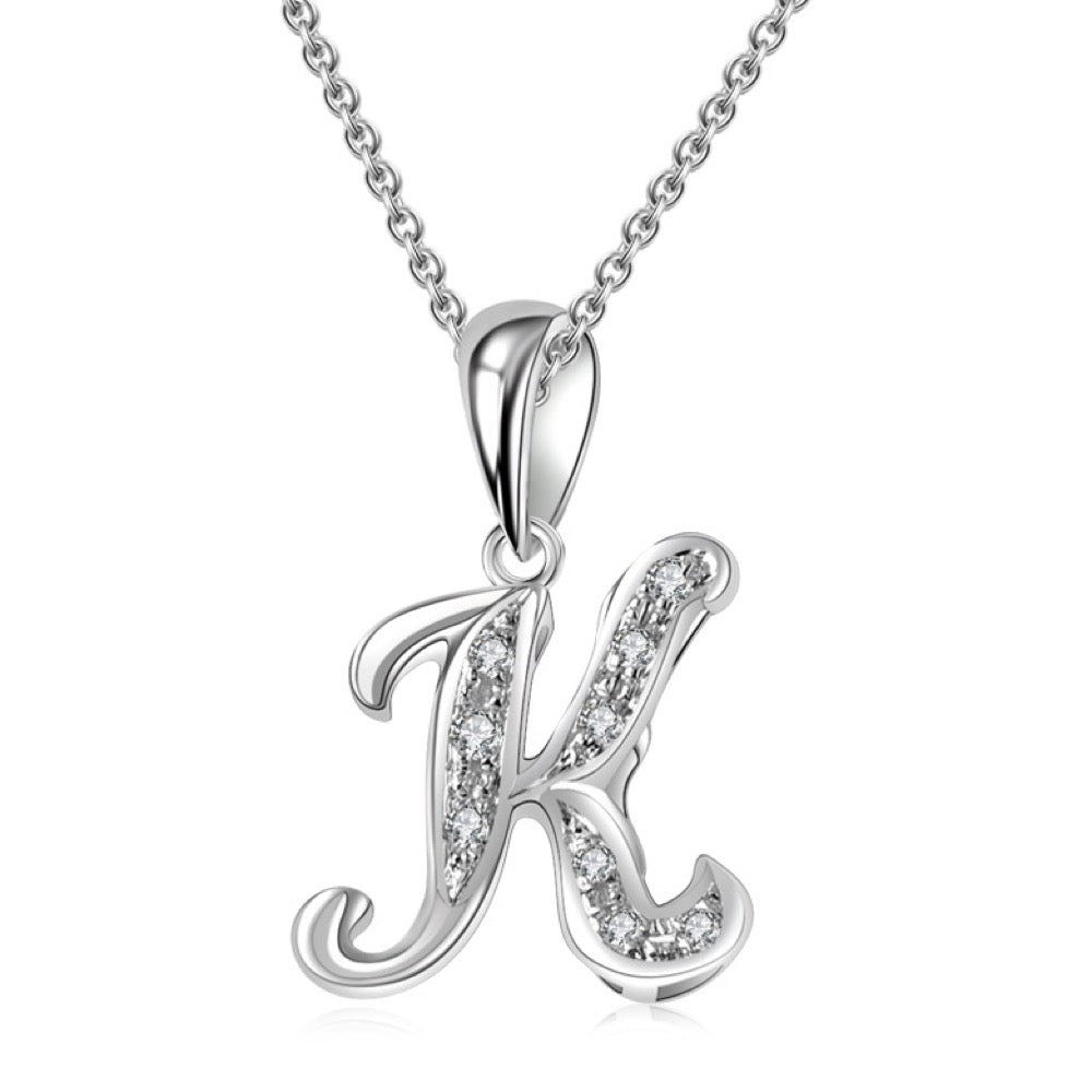 18K White Gold Letter Pendant K