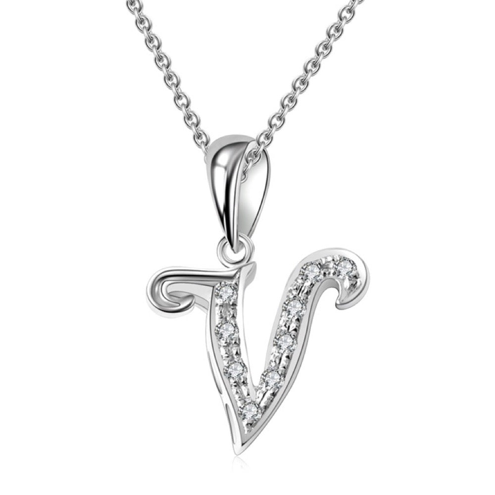 18K White Gold Letter Pendant V
