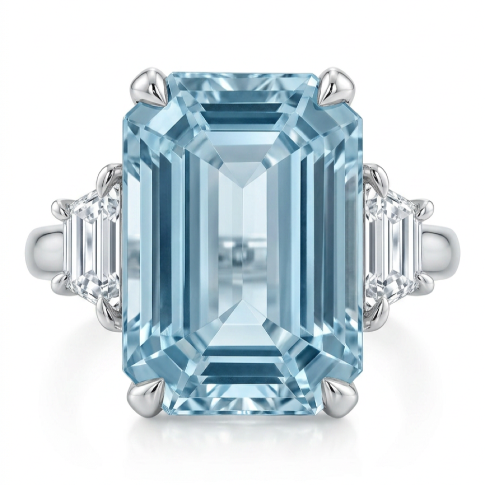 18K白金 5.22ct 海藍寶石戒指