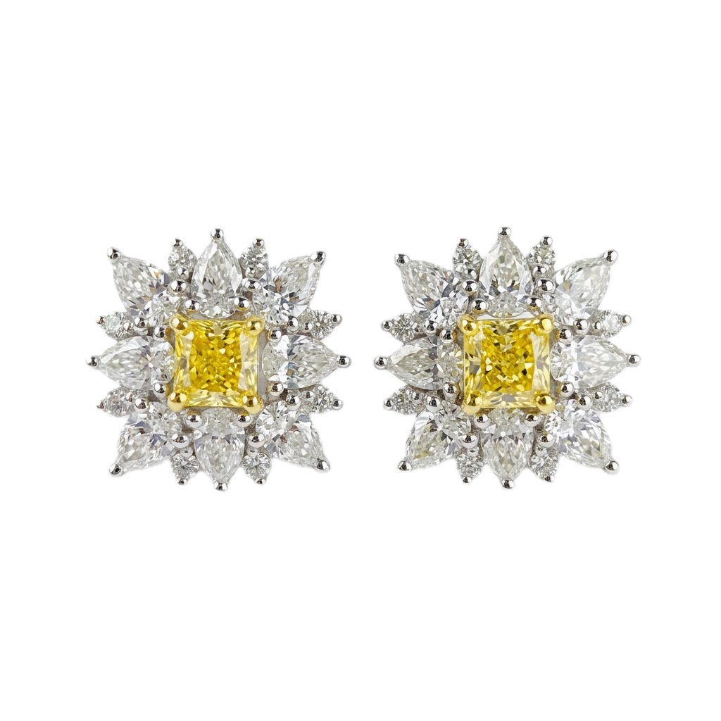 18K白金 0.59ct 彩鑽耳環