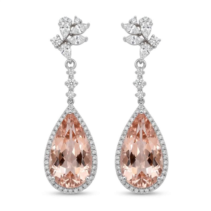 18K White Gold 10.87ct Morganite Earrings