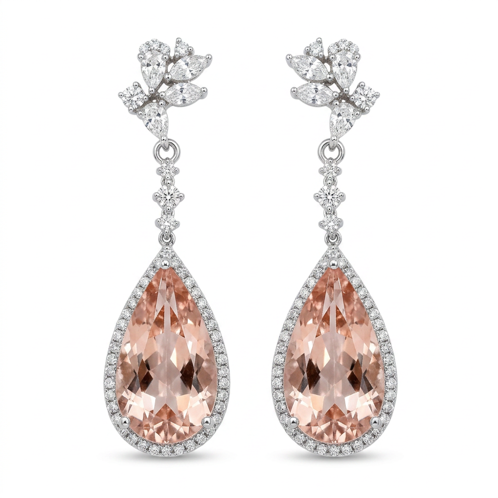 18K White Gold 10.87ct Morganite Earrings