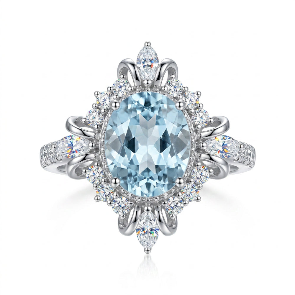 18K白金 1.62ct 海藍寶石戒指