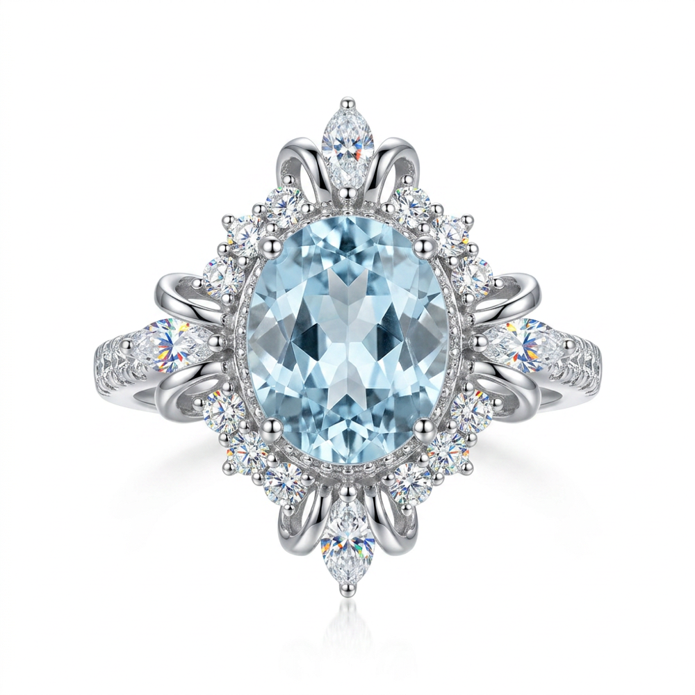 18K白金 1.62ct 海藍寶石戒指