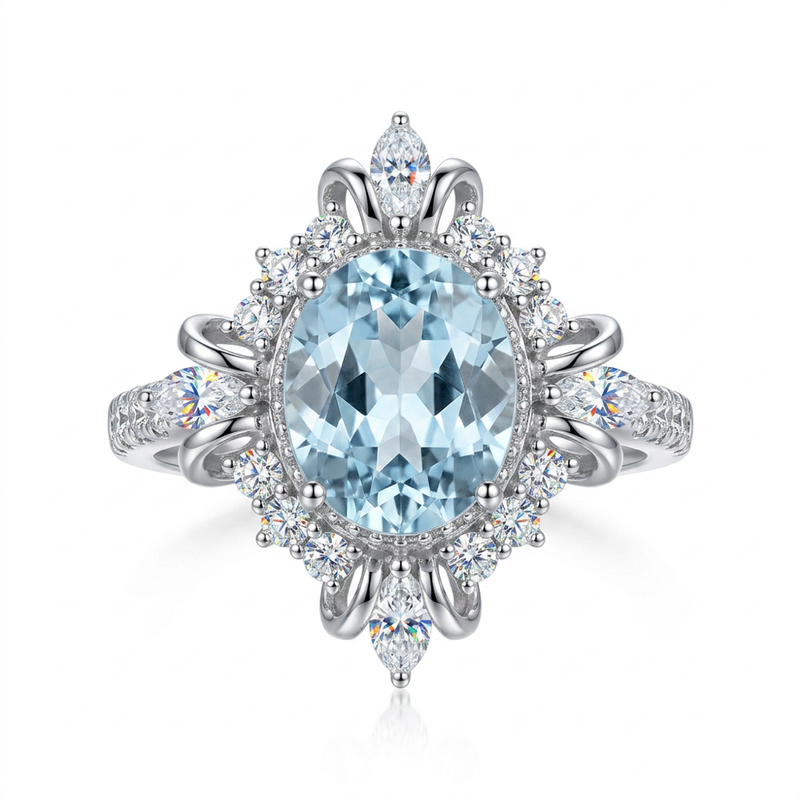 18K白金 1.62ct 海藍寶石戒指