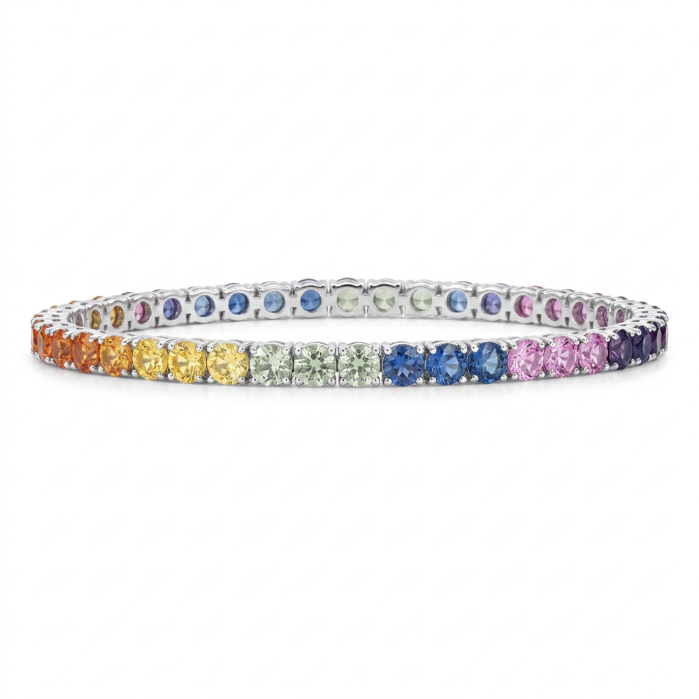 18K White Gold Rainbow Sapphire Bracelet