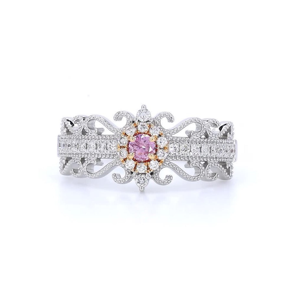 18K白金 0.10ct Fancy Intense Pink 粉紅鑽戒指