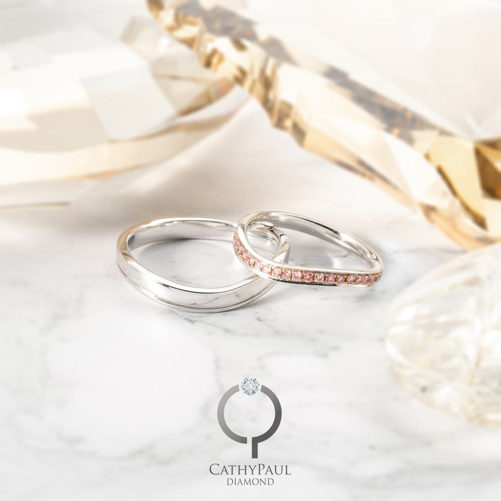 18K Pink Diamond Wedding Band Pair 81304-R179