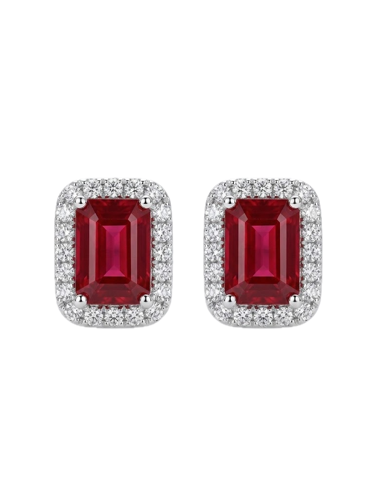 18K白金 3.05ct 紅寶石耳環