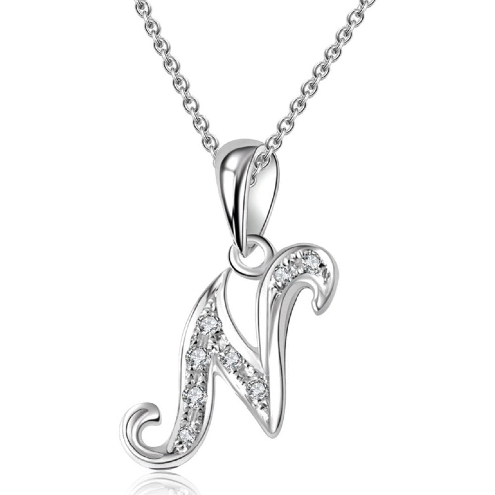 18K White Gold Letter Pendant N