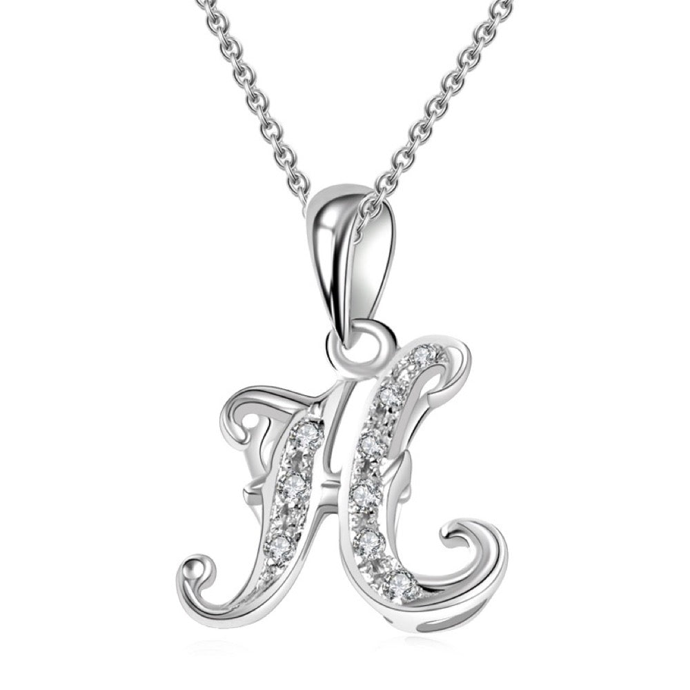 18K White Gold Letter Pendant H