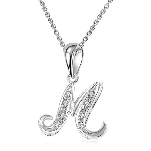 18K White Gold Letter Pendant M