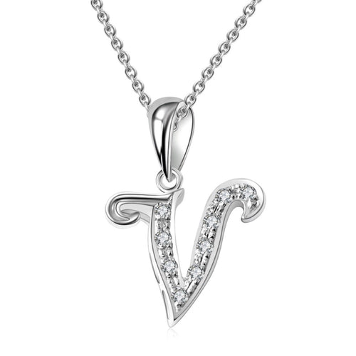 18K White Gold Letter Pendant V
