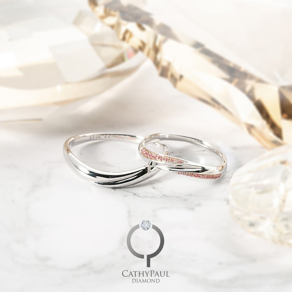 18K Pink Diamond Wedding Band Pair PD007